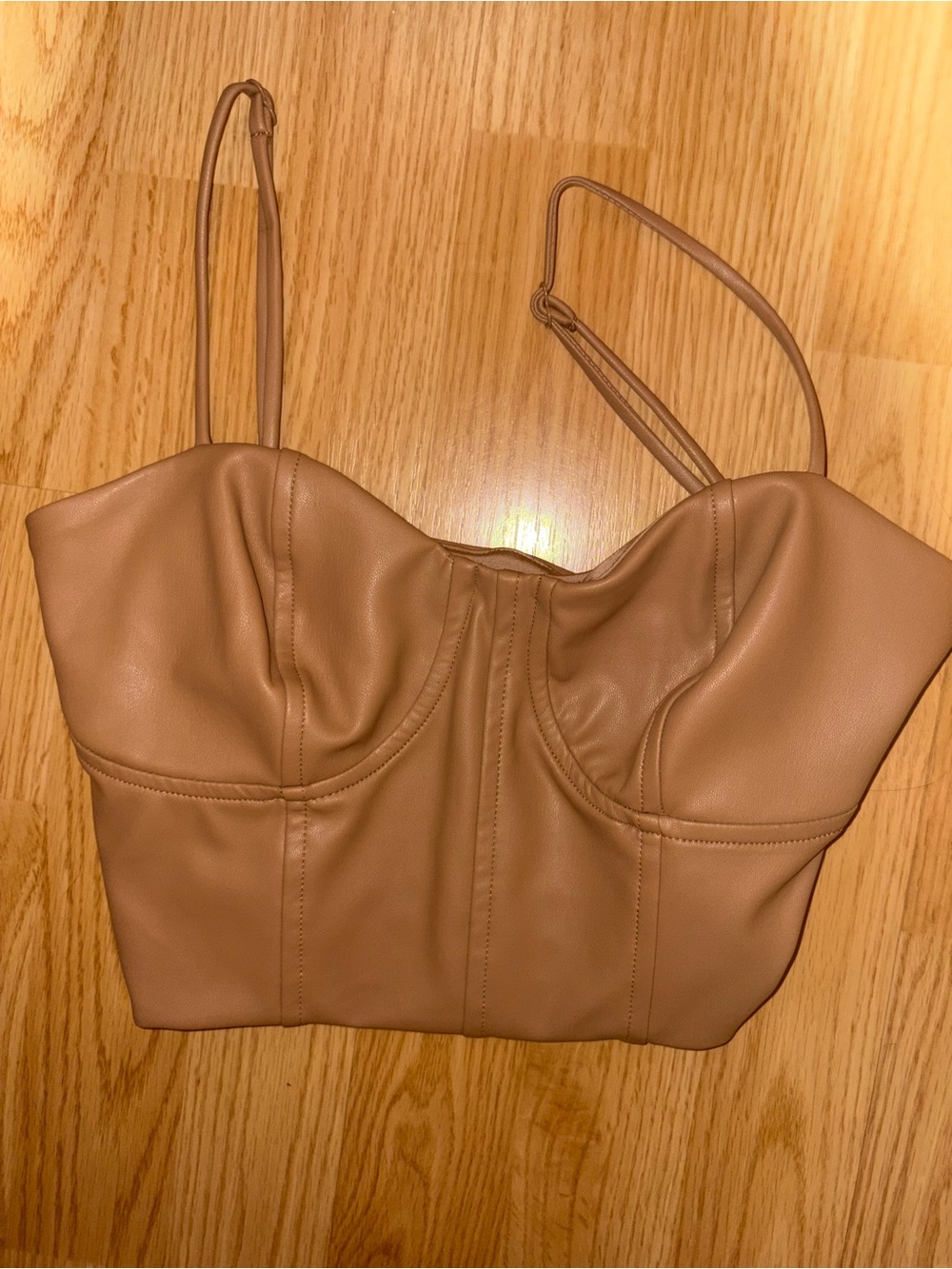 Express Faux Leather Bustier Crop Top in Light Tan